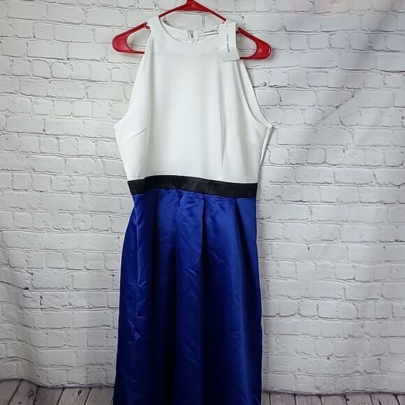 NWT Juniors 2XL 17/19 Formal Dress Blue Color Block Stretch Pleated Bodycon - Picture 3 of 10